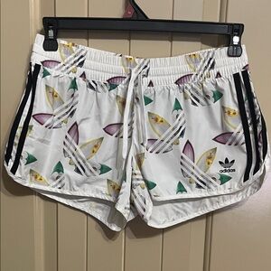 Adidas Pharrell Williams Women's White Shorts with Multicolor Leaf Pattern